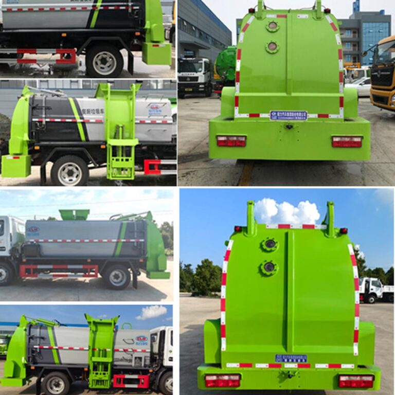 Food waste collection truck automatically rolls over factory